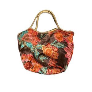 Mystic Divine Satin Brown Gold Pink Blue Floral Tote Bag